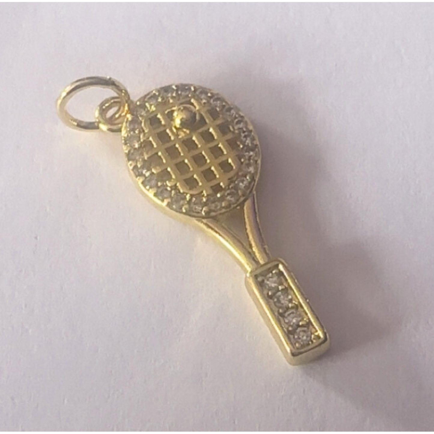 Gold Rhinestone Tennis Racquet Charm