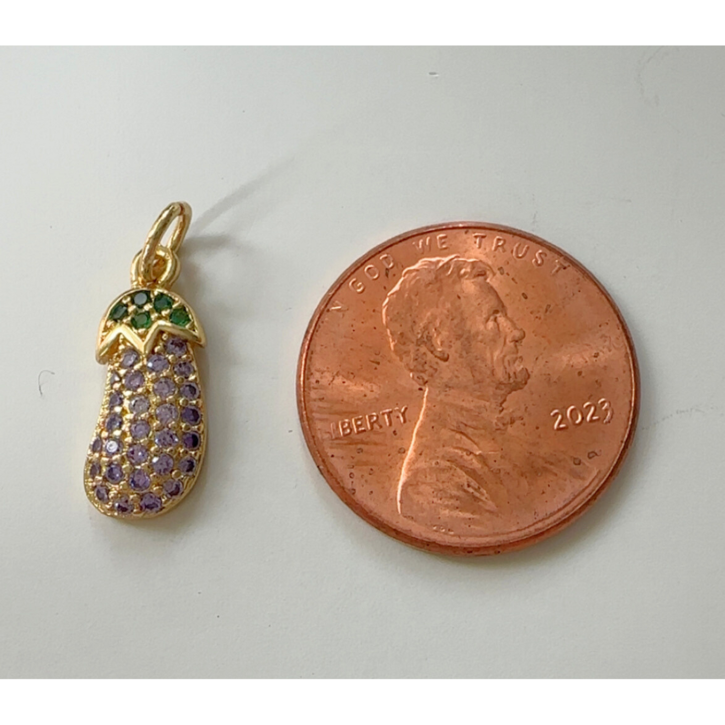 Gold Rhinestone Eggplant Charm