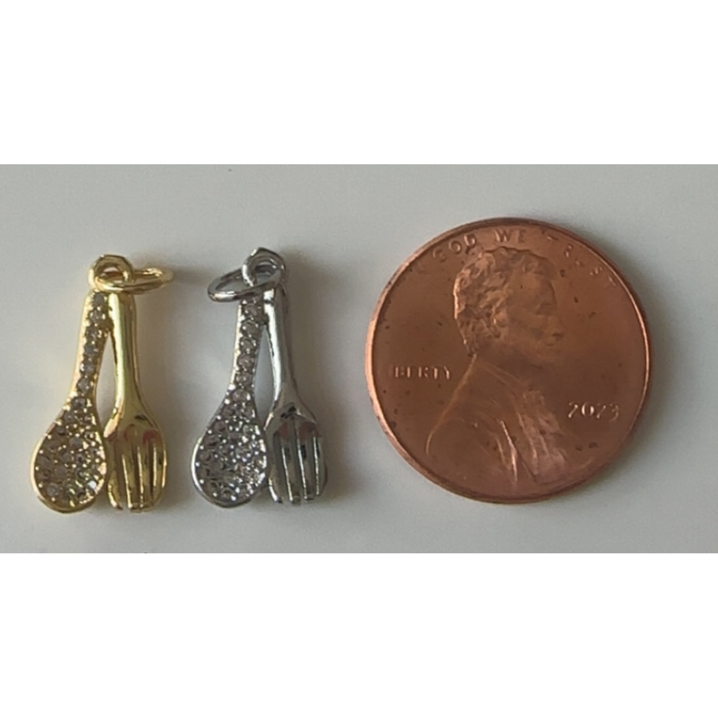 Rhinestone Spoon & Fork Charm