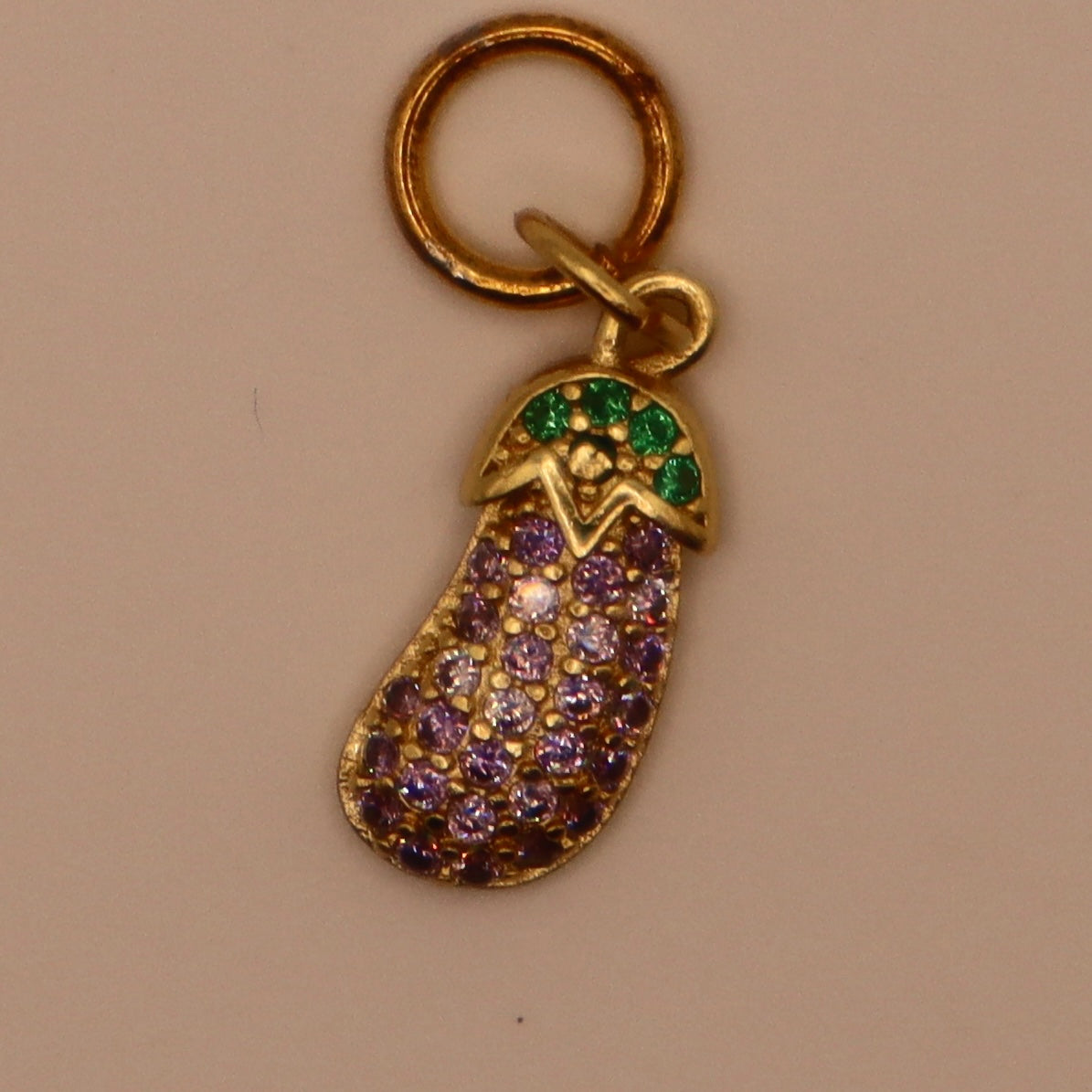 Gold Rhinestone Eggplant Charm