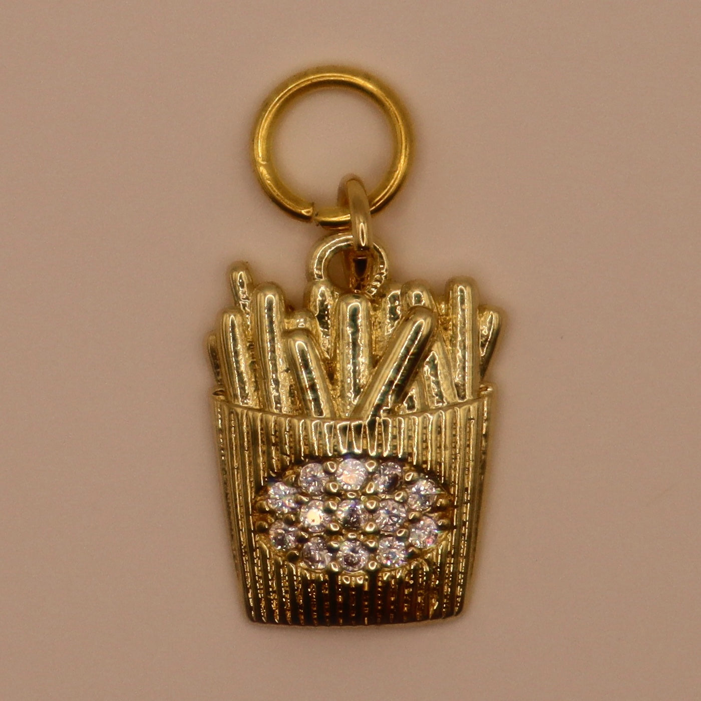 Gold Rhinestone French Fries Charm