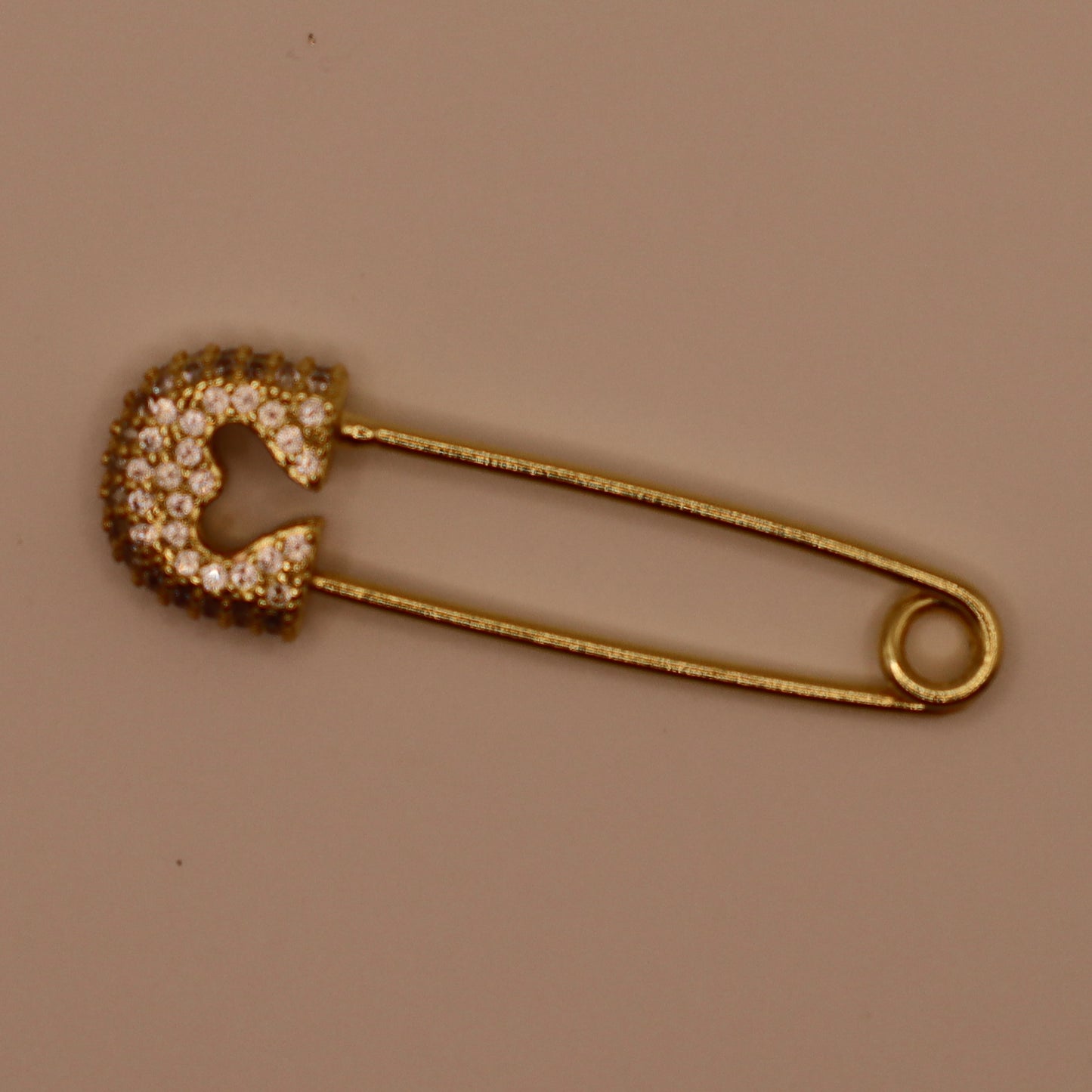 Gold Rhinestone Heart Safety Pin Charm