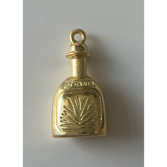 Gold tequila bottle pendant on a light gray background