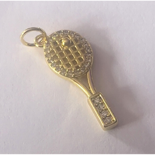 Gold Rhinestone Tennis Racquet Charm