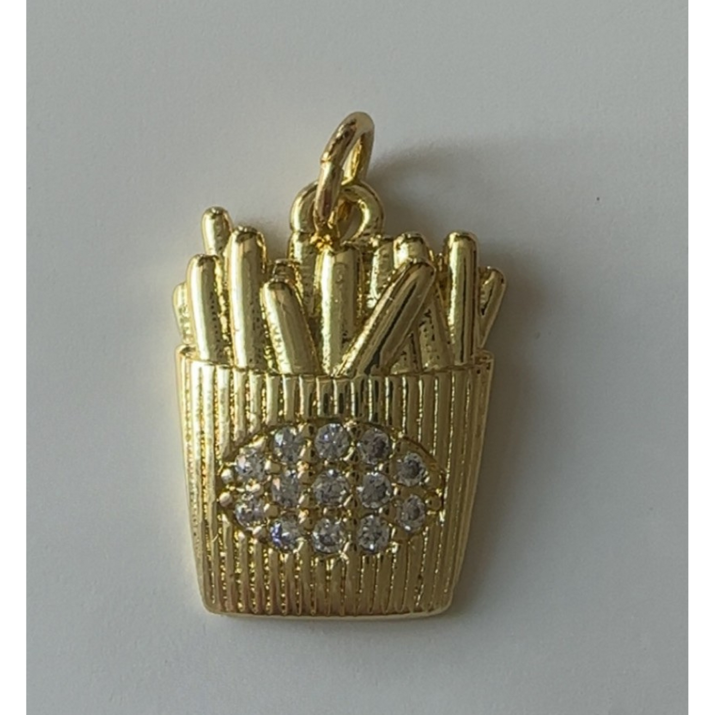 Gold Rhinestone French Fries Charm