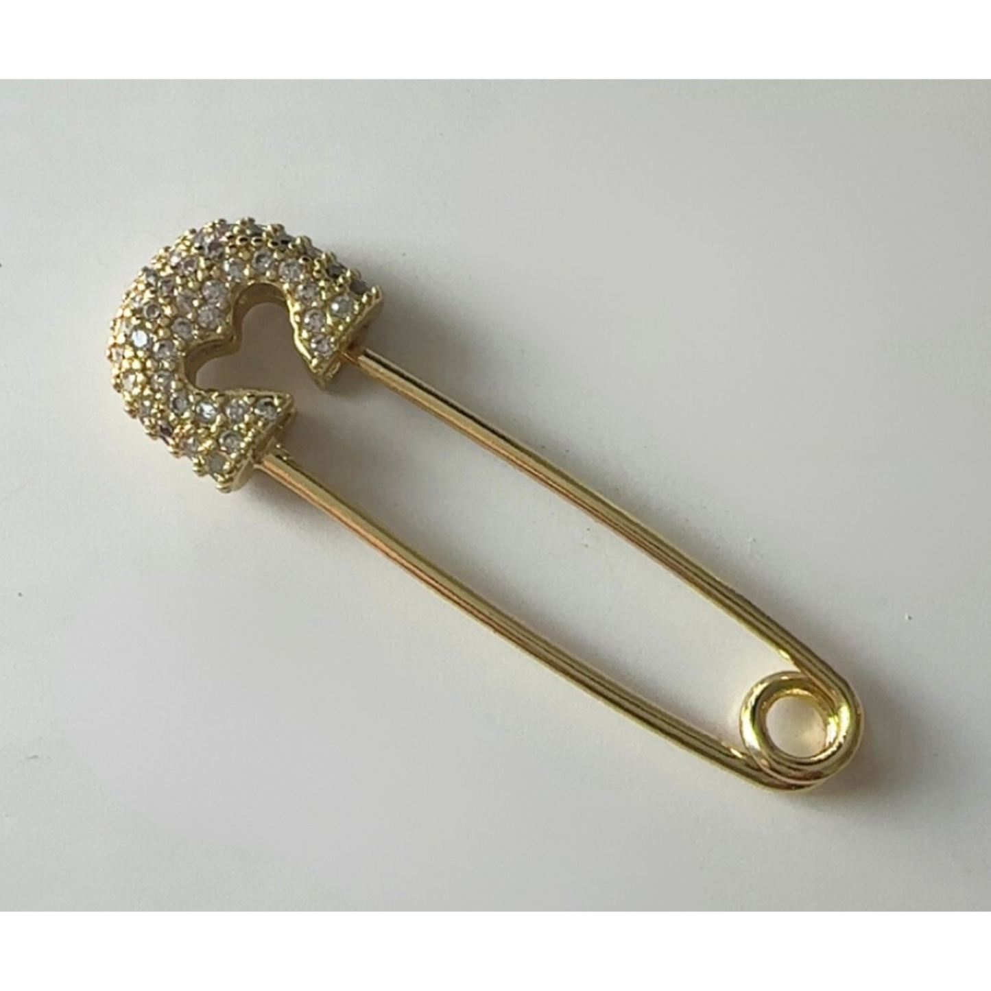 Gold Rhinestone Heart Safety Pin Charm