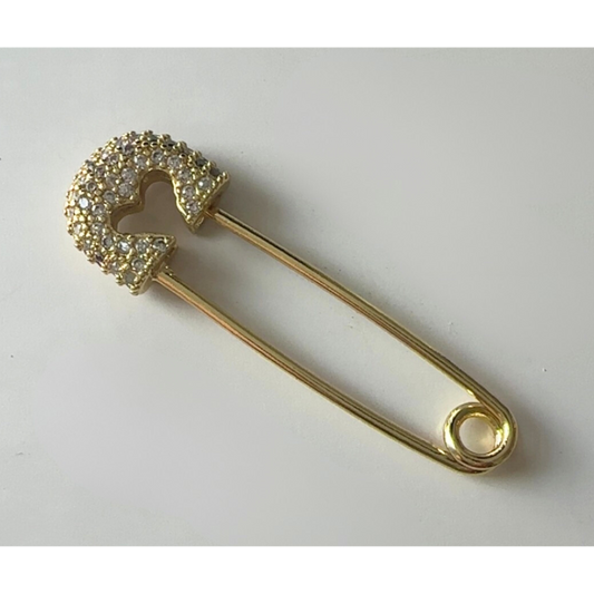 Gold Rhinestone Heart Safety Pin Charm