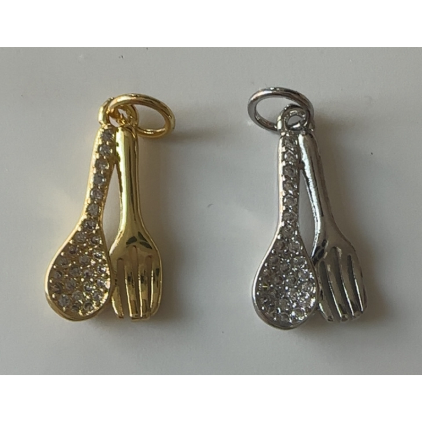 Rhinestone Spoon & Fork Charm