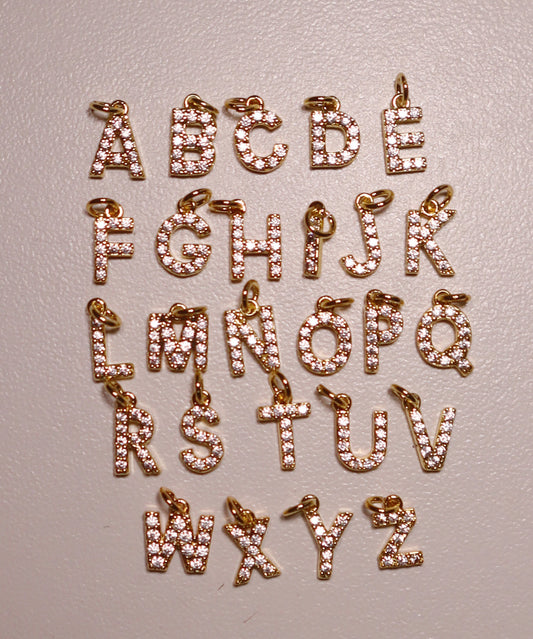 Gold Rhinestone Letter Charm