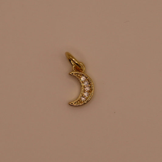 Gold Rhinestone Moon Charm