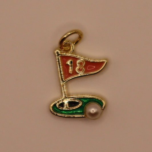 Gold Golf Flag Charm