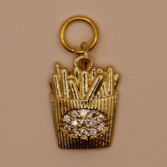 Gold Rhinestone French Fries Charm