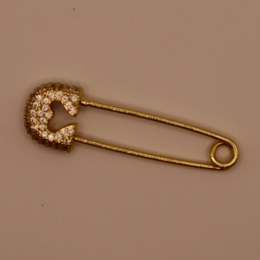 Gold Rhinestone Heart Safety Pin Charm