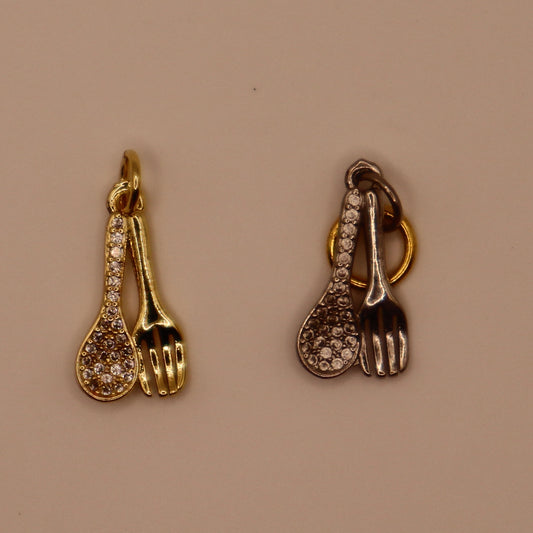 Rhinestone Spoon & Fork Charm